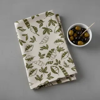 Decoration fabric Linenlook Leaves army green