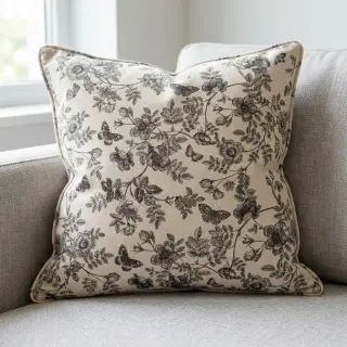 Decoration fabric Linenlook Painting flowers black digital print