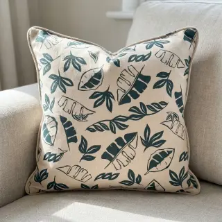Decoration fabric Linenlook Leaves dark petrol