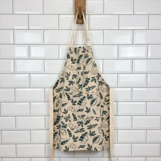Decoration fabric Linenlook Leaves dark petrol