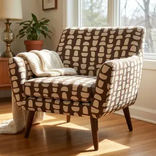 Decoration fabric Linenlook Abstract brown