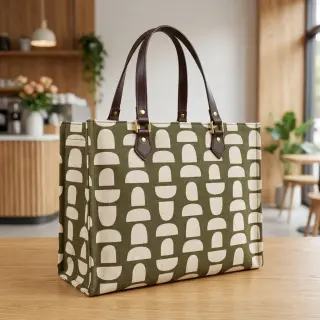 Decoration fabric Linenlook Abstract green