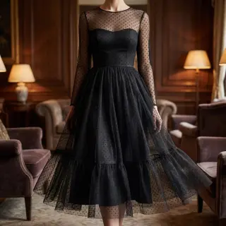 Tulle netting DOTS black