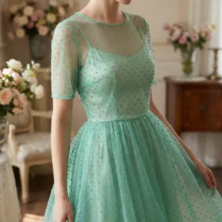Tulle netting DOTS mint