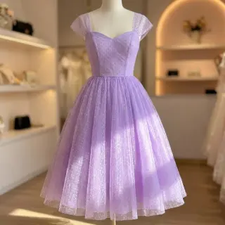 Tulle netting DOTS lilac