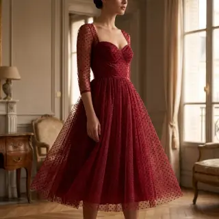 Tulle netting DOTS bordeaux