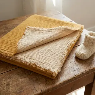 Double gauze/muslin DOUBLE FACE old yellow