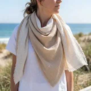 Double gauze/muslin DOUBLE FACE sand