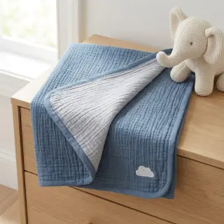 Double gauze/muslin DOUBLE FACE cloud blue