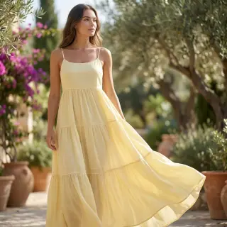 Linen viscose BUBBLY pale banana