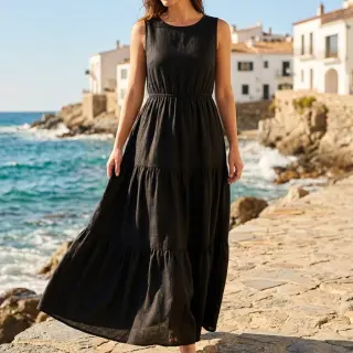 Linen viscose BUBBLY black