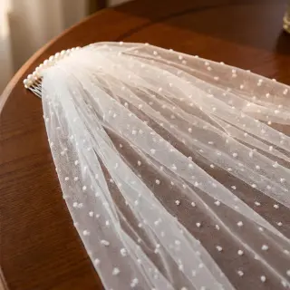 Tulle netting DOTS off white