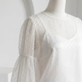 Tulle netting DOTS off white