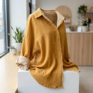 Double gauze/muslin DOUBLE FACE old yellow