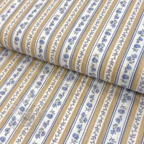 Cotton fabric BUBBLE Stripes with flowers digital print