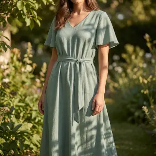Linen viscose WASHED old green