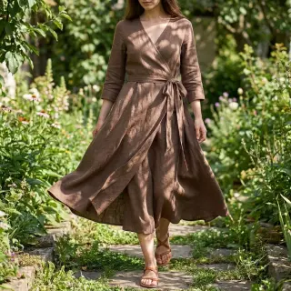Linen viscose WASHED light brown