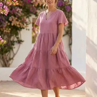 Linen viscose WASHED old pink