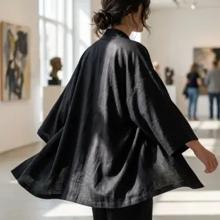 Linen viscose WASHED black