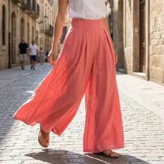 Linen viscose WASHED coral