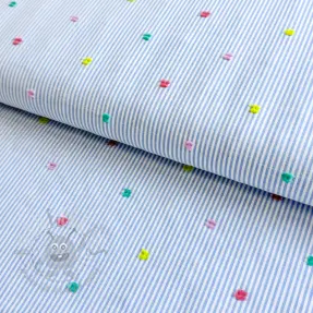 Cotton fabric DOBBY Stripe and dotty blue