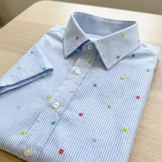 Cotton fabric DOBBY Stripe and dotty blue