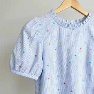 Cotton fabric DOBBY Stripe and dotty blue