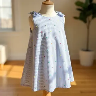 Cotton fabric DOBBY Stripe and dotty blue