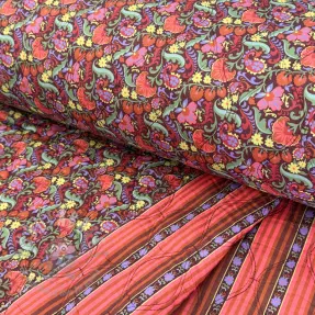 Cotton fabric VOILE STEPPED Paisley flowers brown digital print