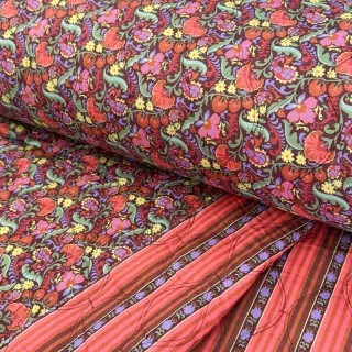 Cotton fabric VOILE STEPPED Paisley flowers brown digital print