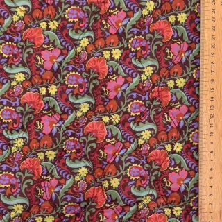 Cotton fabric VOILE STEPPED Paisley flowers brown digital print