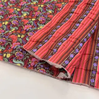 Cotton fabric VOILE STEPPED Paisley flowers brown digital print