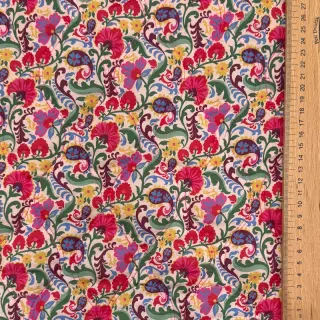 Cotton fabric VOILE STEPPED Paisley flowers white digital print