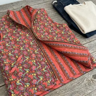 Cotton fabric VOILE STEPPED Paisley flowers brown digital print