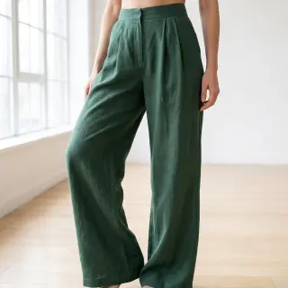Linen viscose WASHED dark green