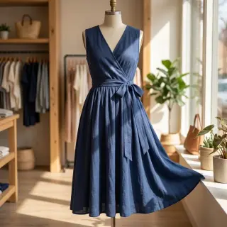 Linen viscose WASHED marine