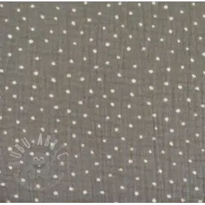 Double gauze/muslin Dots grey/white