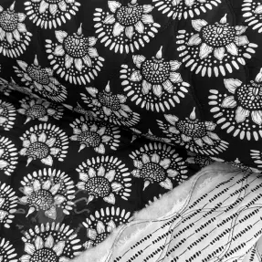 Cotton fabric VOILE STEPPED Bouquet flowers balck digital print