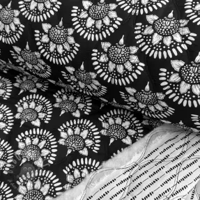 Cotton fabric VOILE STEPPED Bouquet flowers black digital print