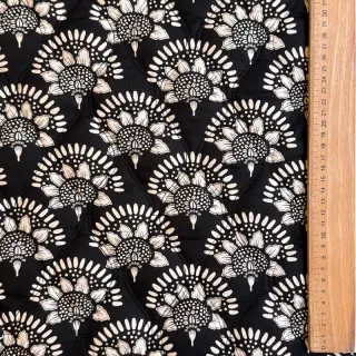 Cotton fabric VOILE STEPPED Bouquet flowers black digital print