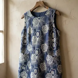 Cotton fabric JEANS EMBROIDERY Niva design A