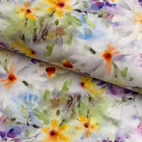 Cotton fabric SATIN STRETCH Corn flowers