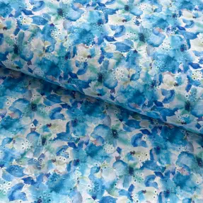 Cotton fabric EMBROIDERY Viola blue digital print