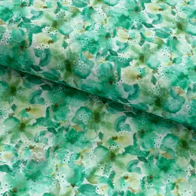 Cotton fabric EMBROIDERY Viola green digital print