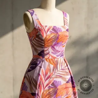 Linen viscose Painted leaves