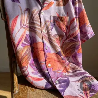 Linen viscose Painted leaves
