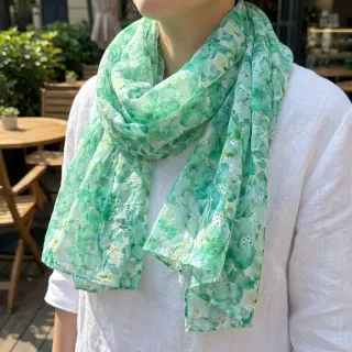 Cotton fabric EMBROIDERY Viola green digital print