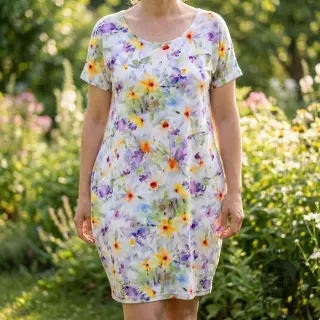 Cotton fabric SATIN STRETCH Corn flowers