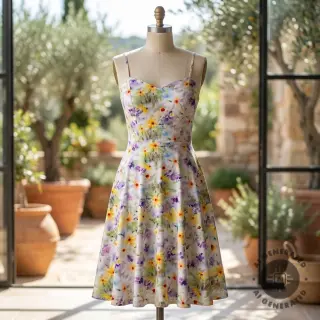 Cotton fabric SATIN STRETCH Corn flowers