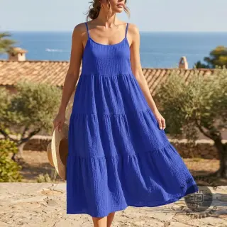 Cotton fabric SMOGGED EMBROIDERY cobalt